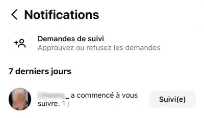 Notification d'abonnement Instagram