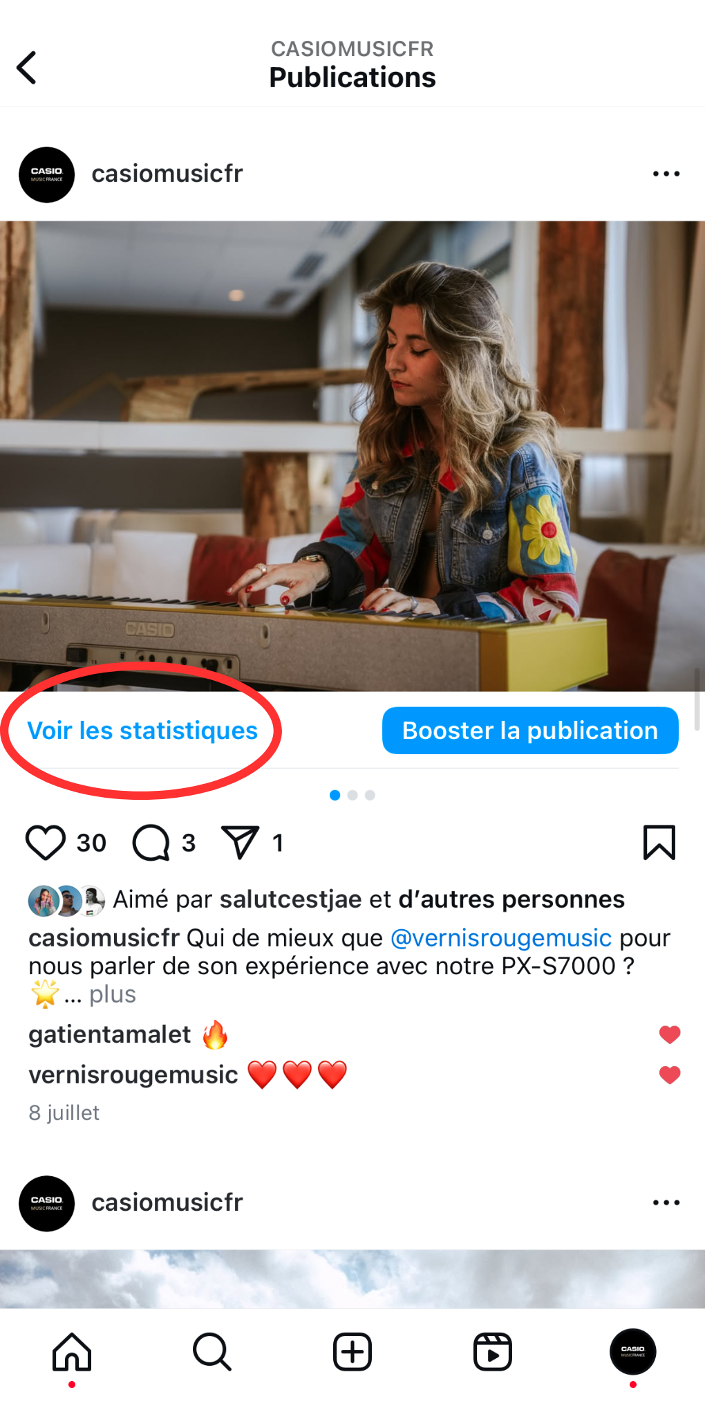 Voir les statistiques depuis une publication Instagram