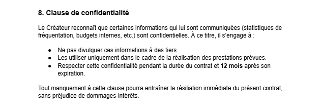 Clause de confidentialité d'un contrat UGC