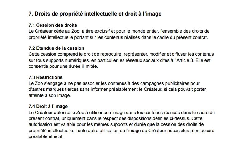 Droit de propriété intellectuelle et de droit à l'image d'un contrat UGC