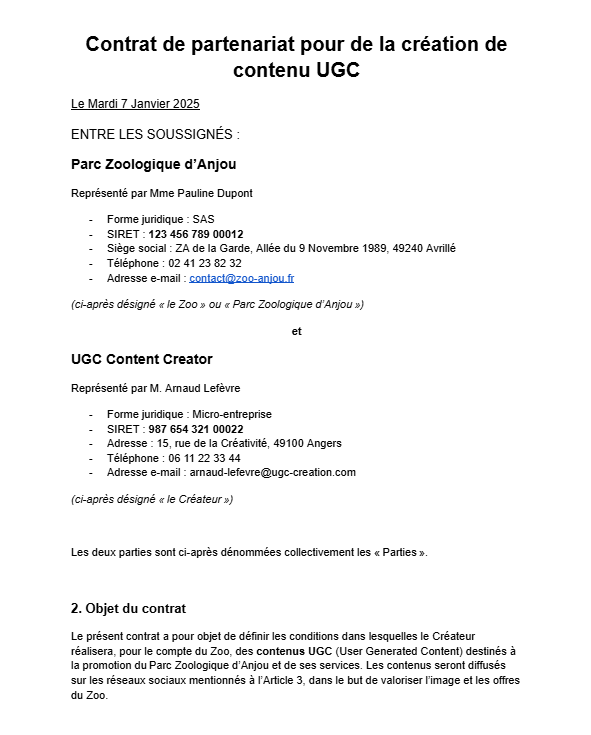 Identification des parties d'un contrat UGC